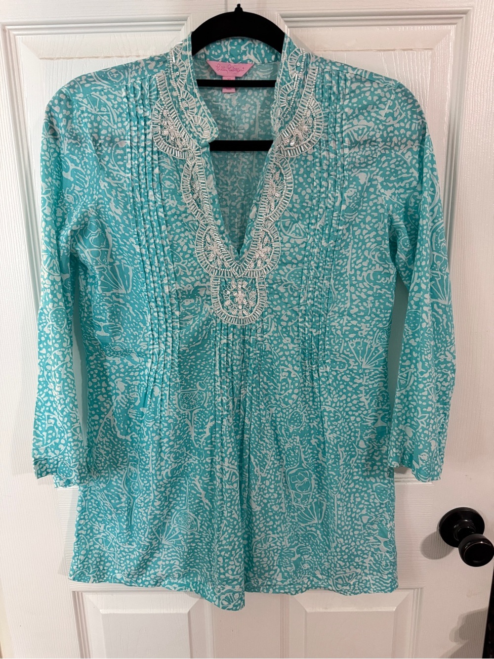 Lilly Pulitzer Sarasota Beaded Pintuck Tunic Top XS